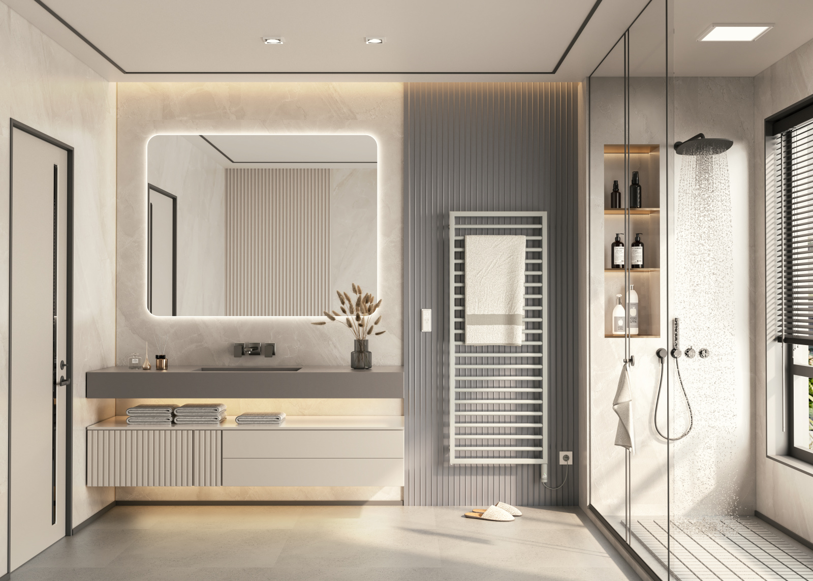 Zehnder_RAD_Subway-EL_IHC_Trafficgray_Subway-milieu-bathroom2 SUB-150-060, Subway Light Grey, IHE Traffic Grey, IHE Chrome,