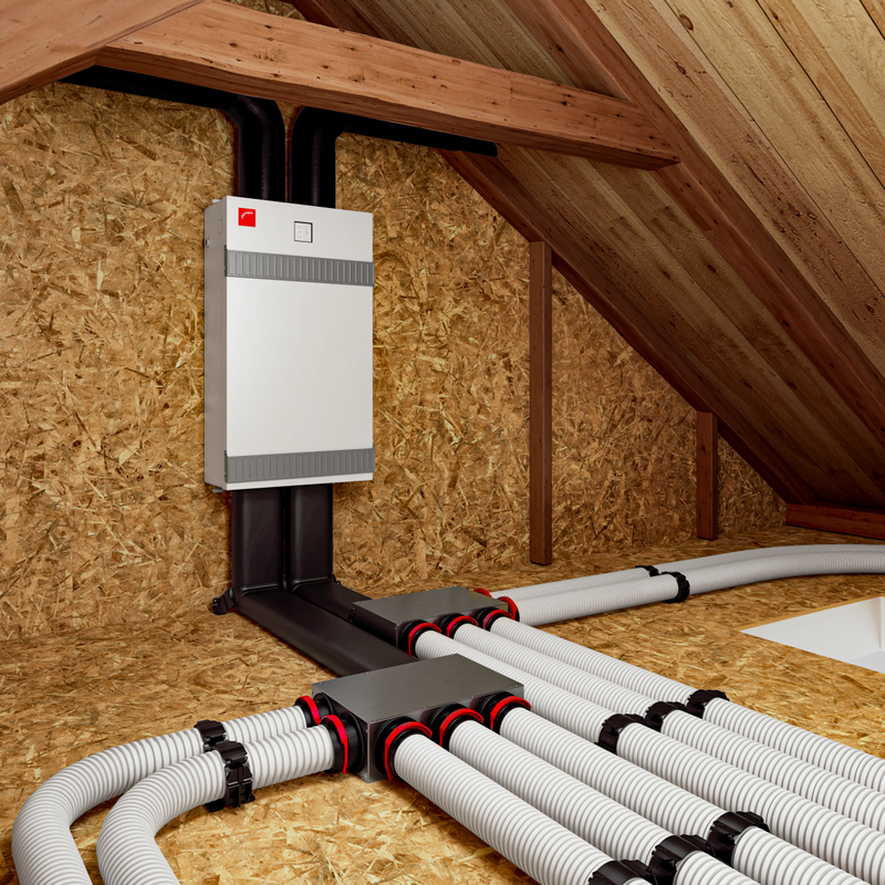 Rendering Zehnder ComfoAir Fit 100 Comfortable indoor ventilation Angled view