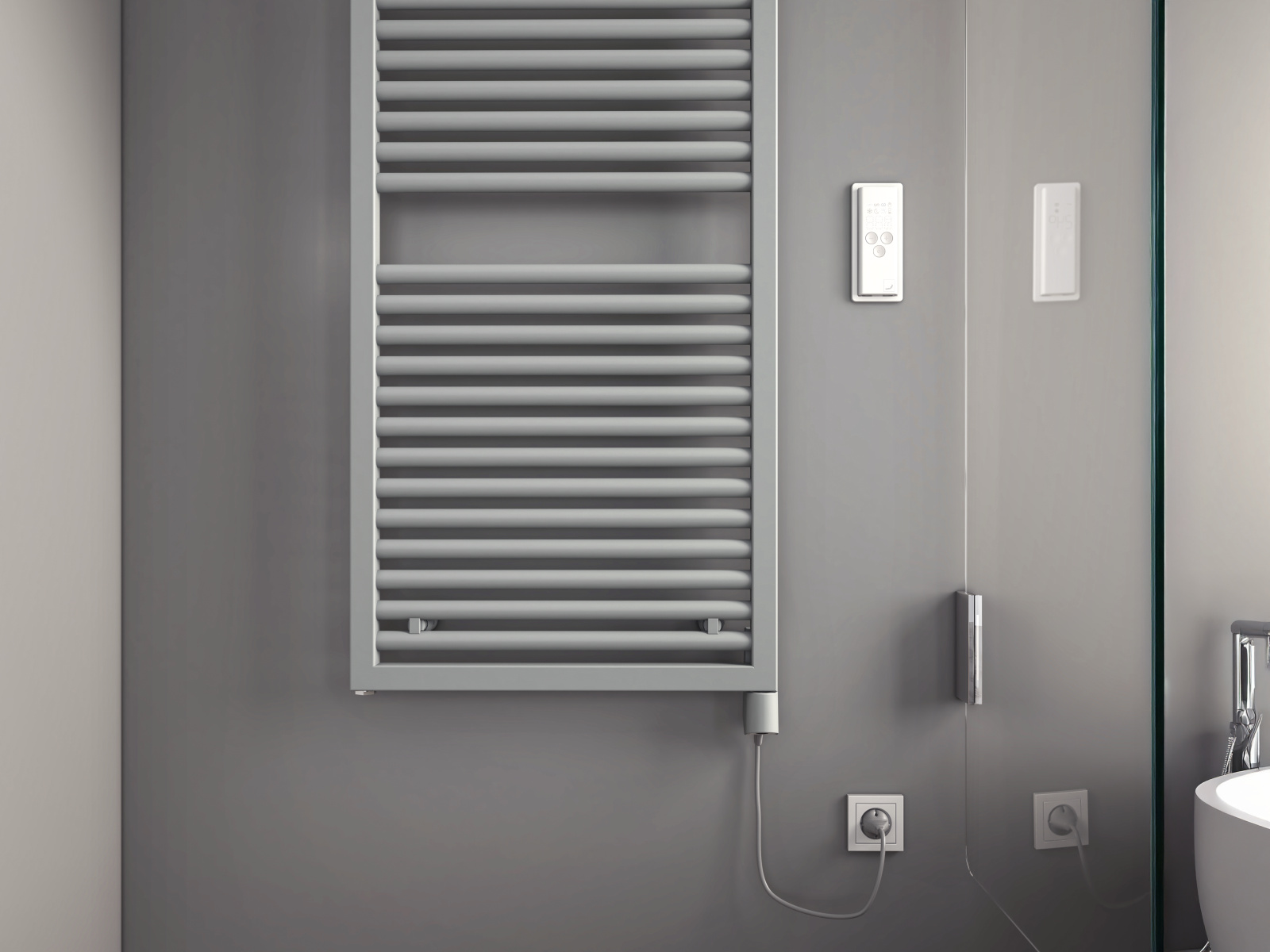 Zehnder_RAD_Universal-EL_IHD-CableDE_Telegrey2_bathroom_Detail Rendering Zehnder Universal Decorative radiator Front view