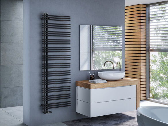 Rendering Zehnder Yucca Asym Decorative radiator Angled view