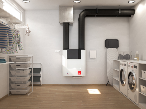 Zehnder_CSY_ComfoAirQ-Option-Box_Millieu_basement Rendering Zehnder Option Box V2 / V2 Lite Comfortable indoor ventilation Front view