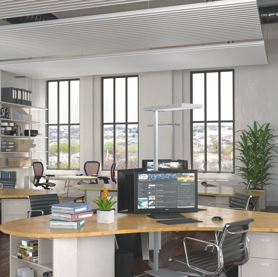 Rendering Zehnder ZFP Urban Heating and cooling ceilings Angled view